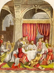 Christiana Entertained by the Interpreter, John Bunyan A zarándokok fejlődéséből, 1880 körül megjelent